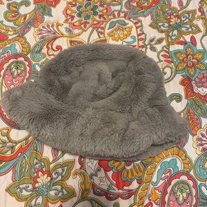 Gray Faux Fur Bucket Hat